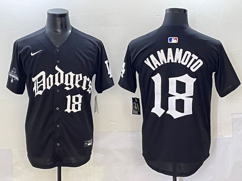 Men 2025 Los Angeles Dodgers #18 Yamamoto Black Seventh generation Joint Name Nike MLB Jersey style 6